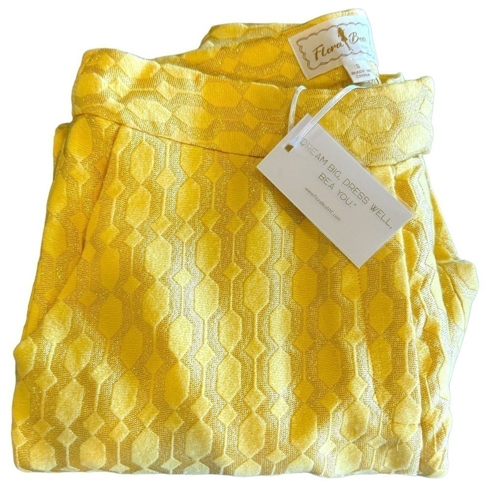 Floral Jacquard Yellow Women's Pants - Picture 4 of 9